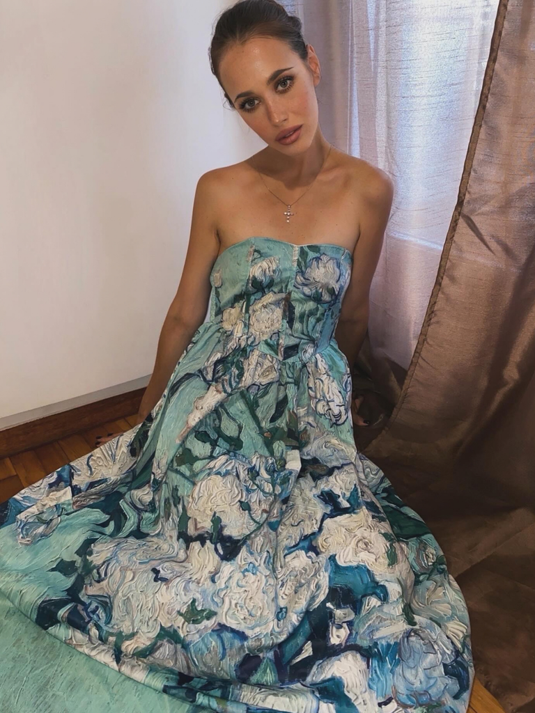 Pale Green 1950s Water Lily Sweetheart Strapless Dress
