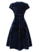 Blue 1940s Deep V-Neck Pearl Velvet Dress