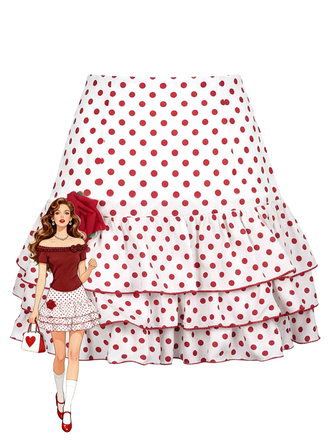 Red 1960s Ruffled Polka Dot Rose Mini Skirt