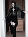 Black 1980s Gigot Sleeve Victorian Lace Dress