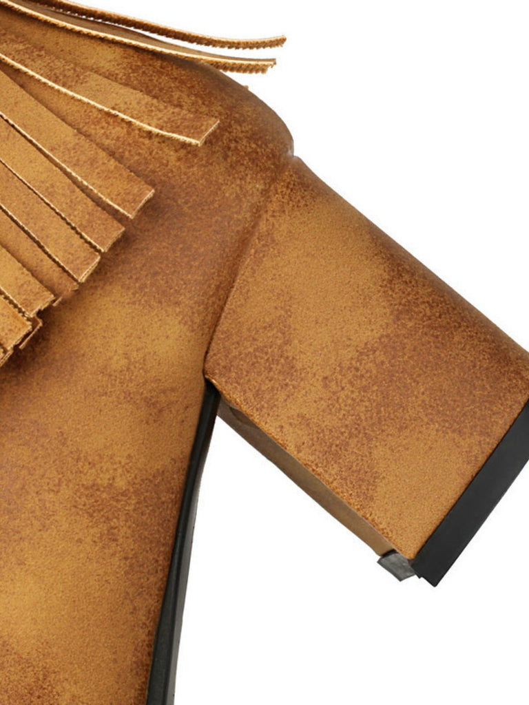 Vintage Solid Fringe Suede Chunky High Heel Boots