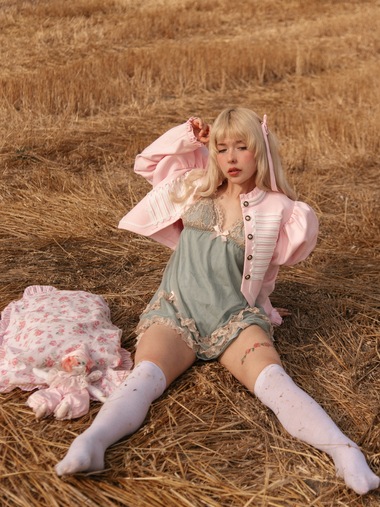 Green 1930s Lace Trim Mesh V-Neck Slip Nightgown