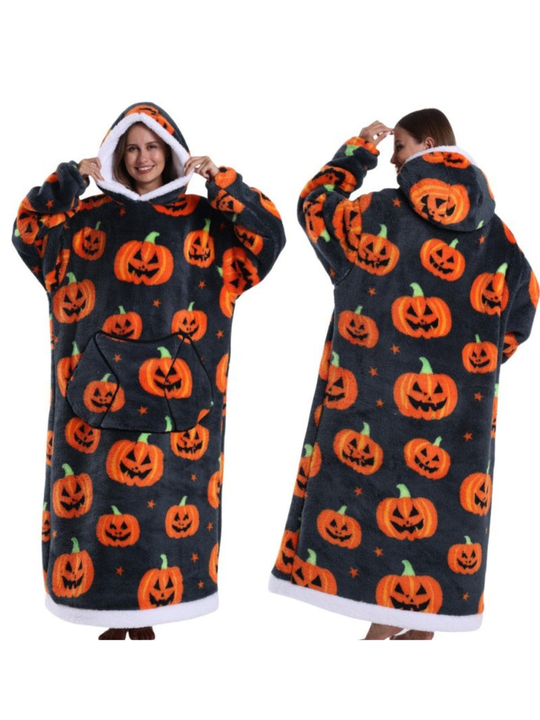 1970s Pumpkin Santas Snowman Blanket Hoodie Lougewear