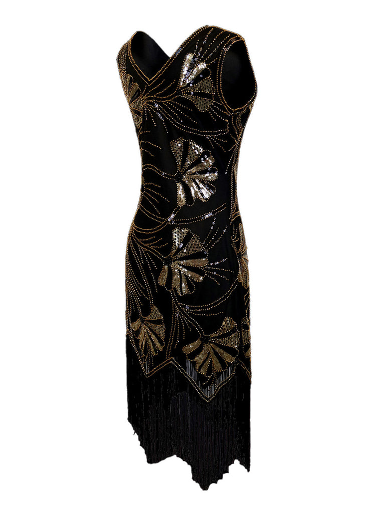 1920s V-Neck Sequined Beading Flapper Dress