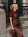 Red 1930s Mesh Patchwork Vertical Stripe Jumpsuit