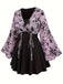 [Plus Size] 1960s Flared Sleeve Drawstring Floral Blouse