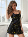 Black 1970s Spaghetti Strap Celestial Print Nightgown