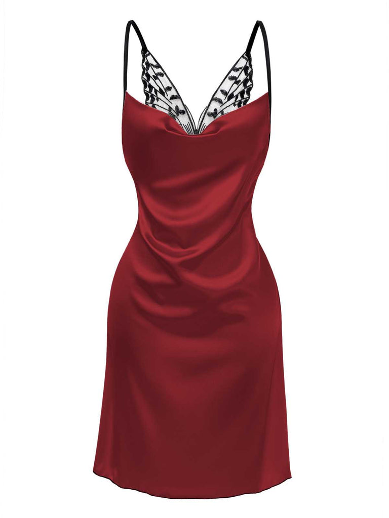 1980s Satin Slip Butterfly Lace Nightgown