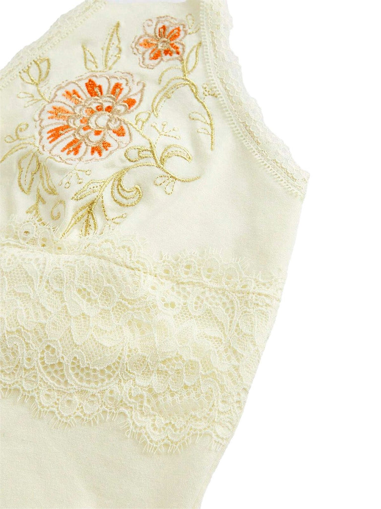 Ivory 1980s Embroidered Lace Floral Halter Top