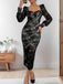 Black 1960s Square Neck Lace Bodycon Dress