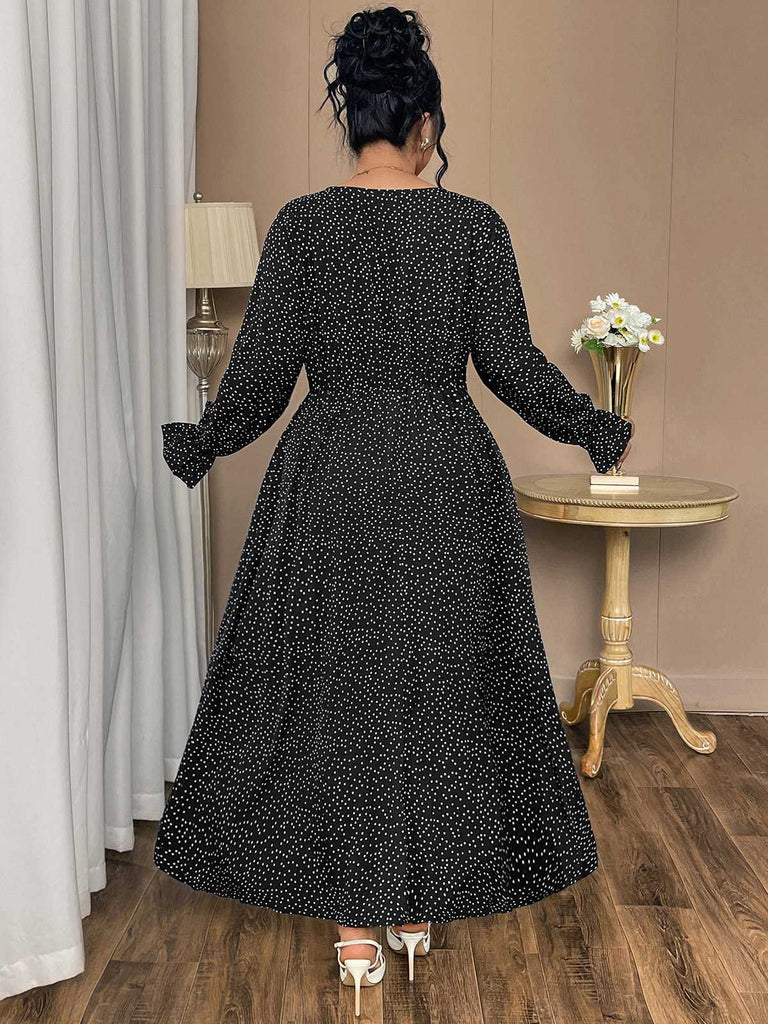 [Plus Size] Wine Red 1940s Polka Dot Midi Dress