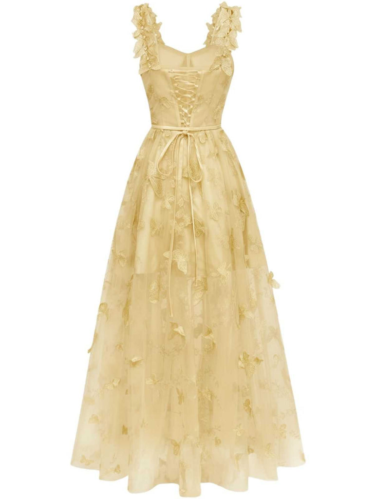 1930s Spaghetti Strap 3D Butterflies Mesh Maxi Dress