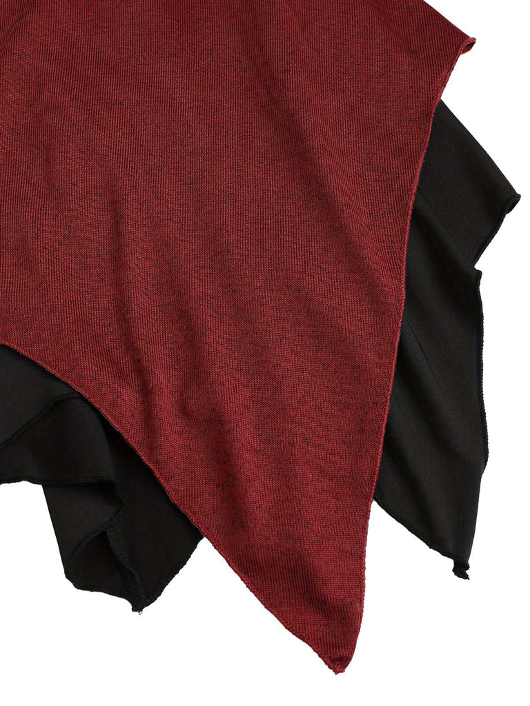 Red 1980s Asymmetrical Hem Gothic Hooded Jacket