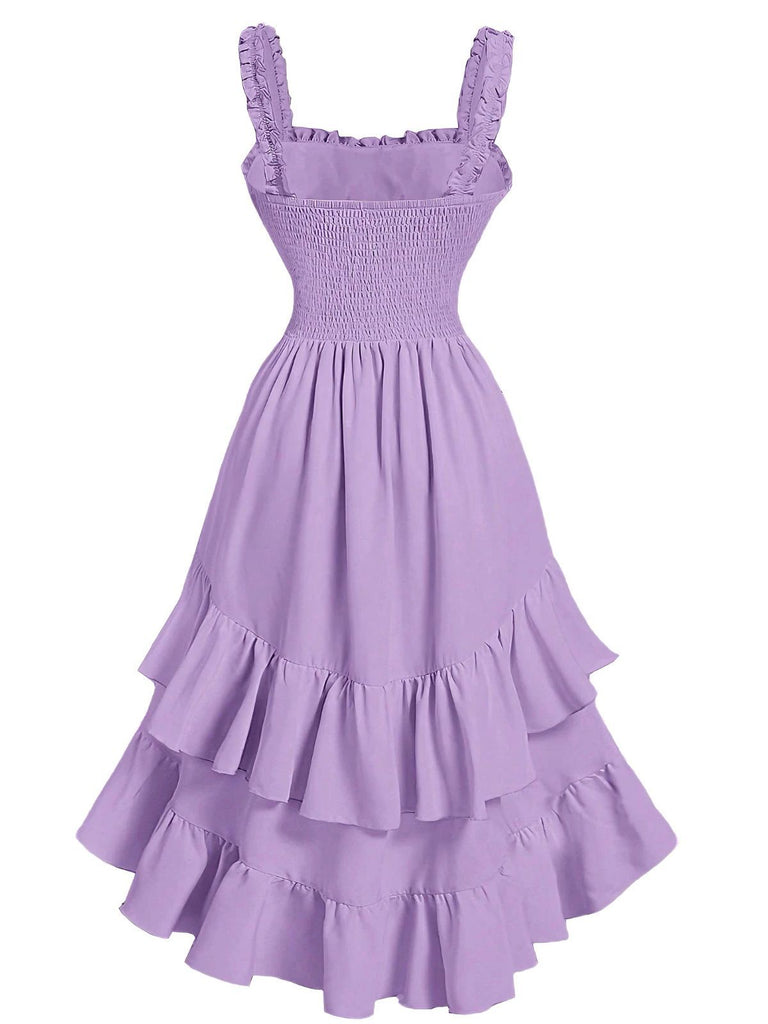 1950s Suspender Ruched Tiered Ruffle Hem Dress