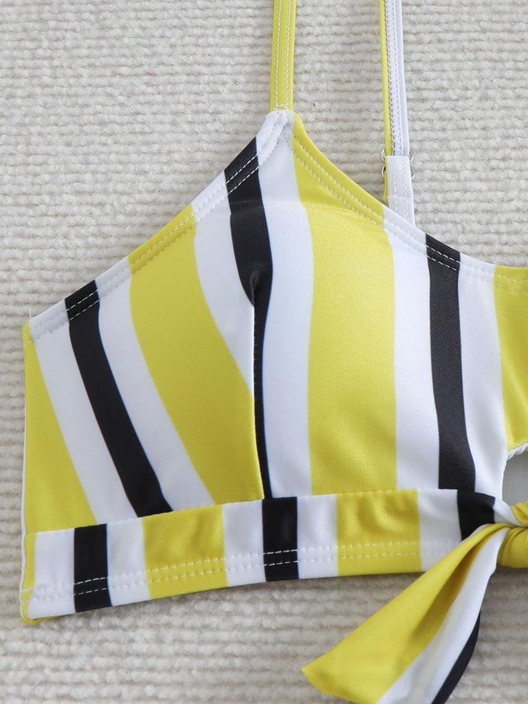 1940s Spaghetti Strap Bow Contrast Stripes Bikini