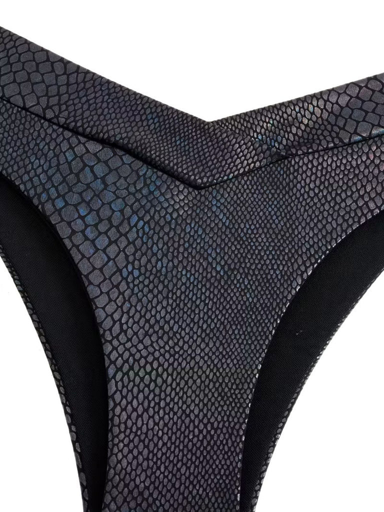 1970s Snakeskin Metallic Tie-Front Bikini Set