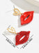 Red Lip Rhinestones Heart Alloy Pendant Earrings