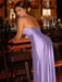 1960s One Shoulder Ruched Slit Satin Dress