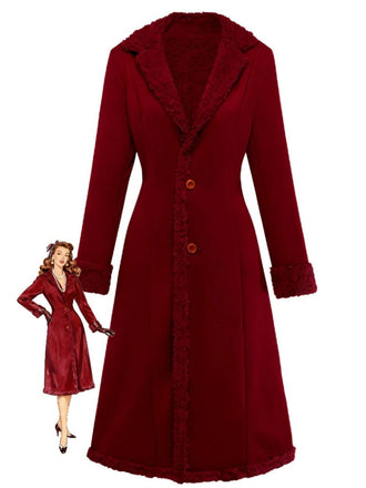 1930s Solid Lapel Button Suedette Mid-Length Coat