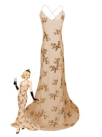 Ivory 1980s Sequin-Embellished Mermaid Gown Dress