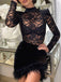 Black 1960s Lace Feather Hem Velvet Bodycon Dress