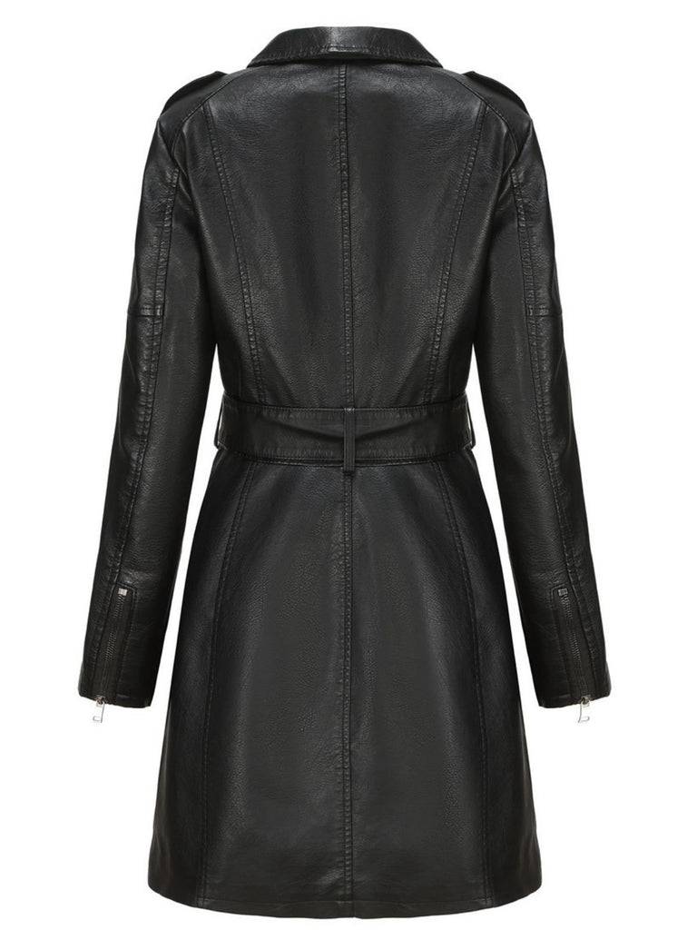 1960s Lapel Belted Long Leather Jacket | Retro Stage