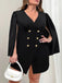 [Plus Size] Black 1970s Solid Vintage Double-Breasted Suit Jacket