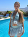 Turquoise 1950s Chiffon Starfish Halter Ruffled Tankini Set