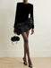 Black 1980s Asymmetric Layered Ruffle Hem Velvet Dress