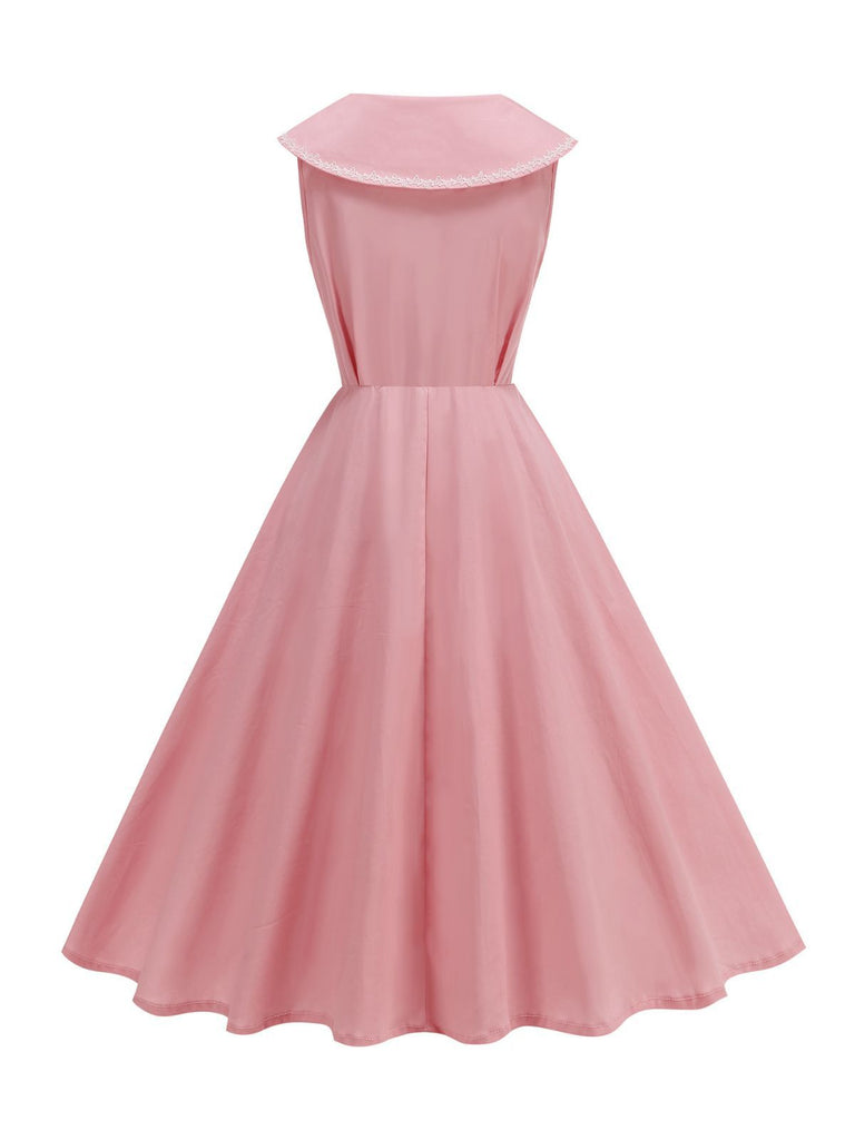 1950s Sailor Collar Bow-Tie Solid Sleeveless Dress