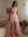 Pink 1930s Spaghetti Strap 3D Butterflies Mesh Maxi Dress