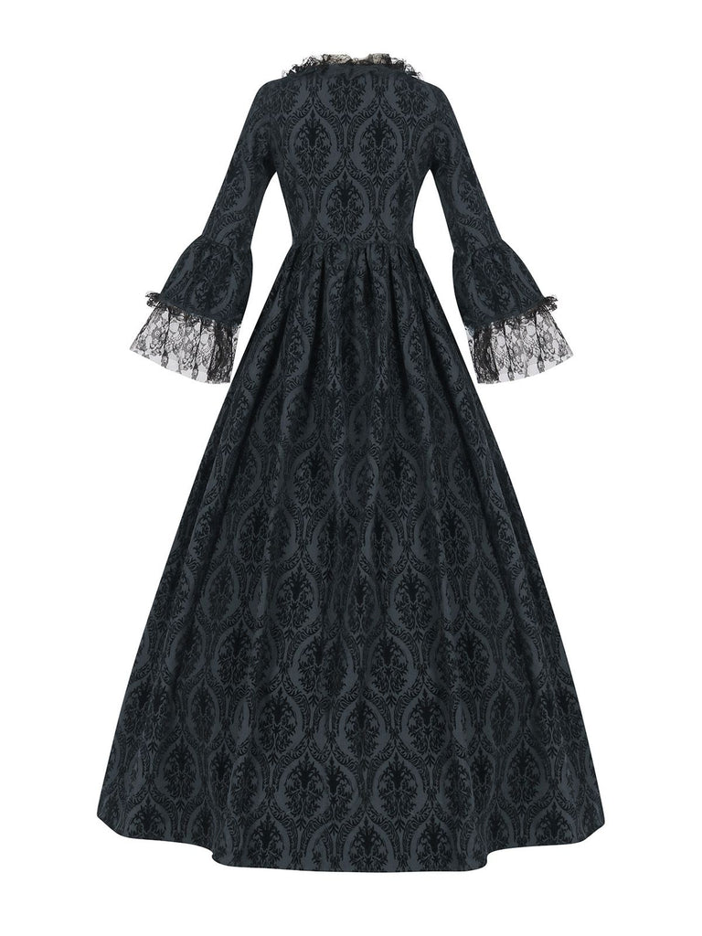 Black 1950s Gothic Victorian Lace Bell Sleeves Dress