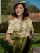 2PCS 1940s Peter Pan Collar Floral Blouse & Slit Skirt