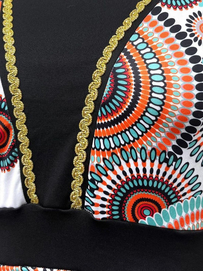 2PCS 1970s Hippie Bell Sleeve Top & Flare Pants