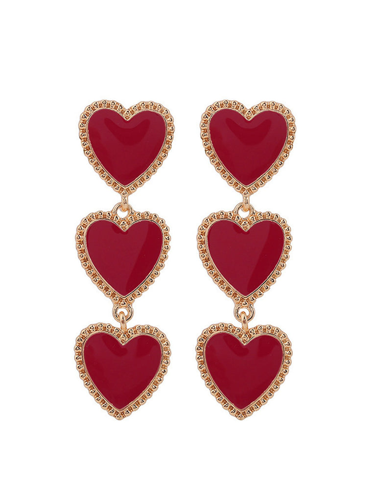 Valentine's Day Triple Heart-Shaped Pendant Earrings