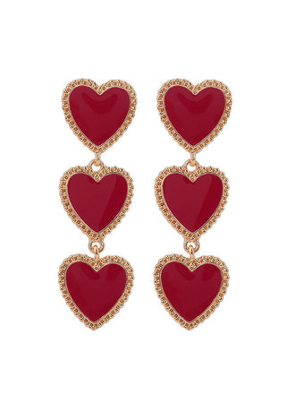 Valentine's Day Triple Heart-Shaped Pendant Earrings