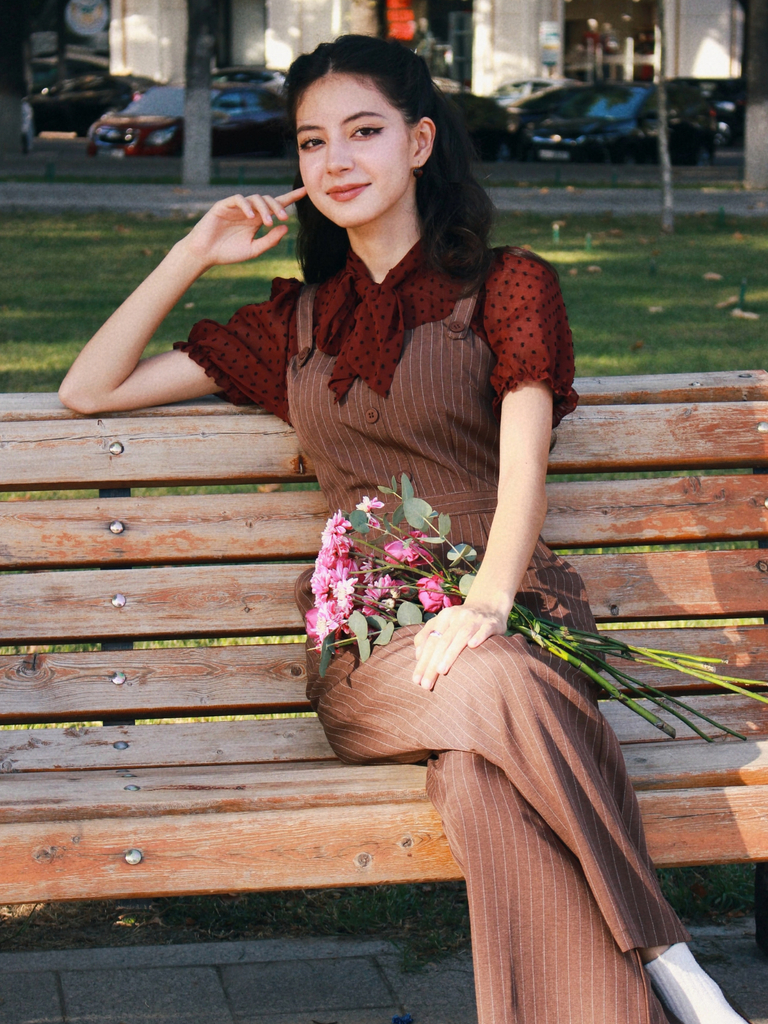 Red 1930s Mesh Patchwork Vertical Stripe Jumpsuit