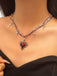 Vintage Wine Red Heart Cross Necklace