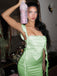 1970s Solid Satin Ruffle Backless Ruched Dress