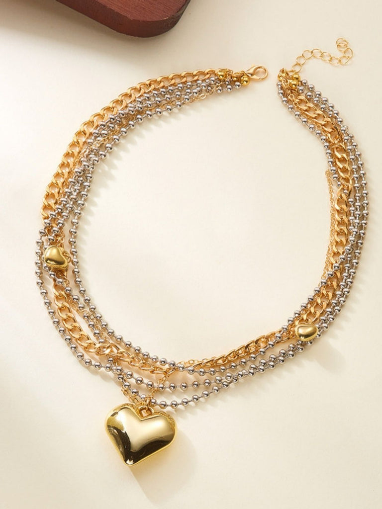 Gold Heart Pendant Layered Necklace