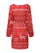 Red 1960s Christmas Reindeer Snowflake Belted Dress