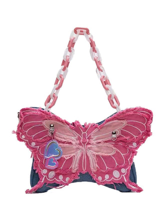 Pink Ripped Denim 3D Butterfly Novelty Bag