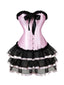 2PCS Black & Pink 1980s Steampunk Strapless Corset & Skirt