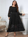 [Plus Size] Black 1940s Long Sleeve Solid Lace Dress