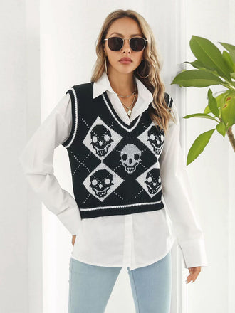 1980s Halloween Skull Arygle Sweater Vest