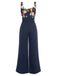 [US Warehouse] Navy Blue 1940s Flower Embroidery Jumpsuit