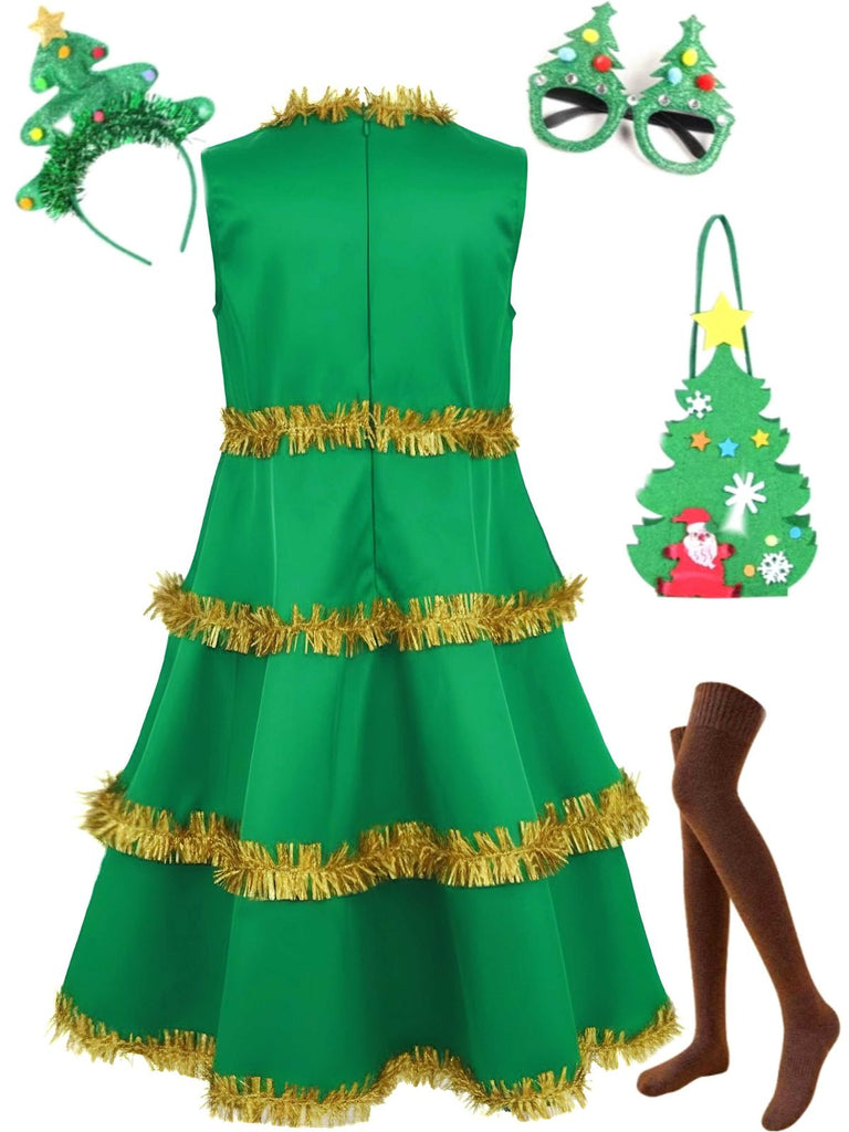 Green 1960s Christmas Tree Tiered Dress Set