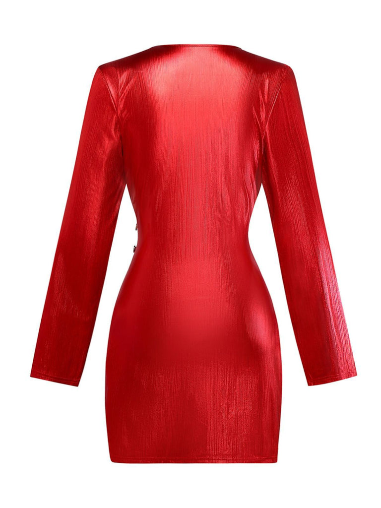 1960s Solid V-Neck Slit Bodycon Dress