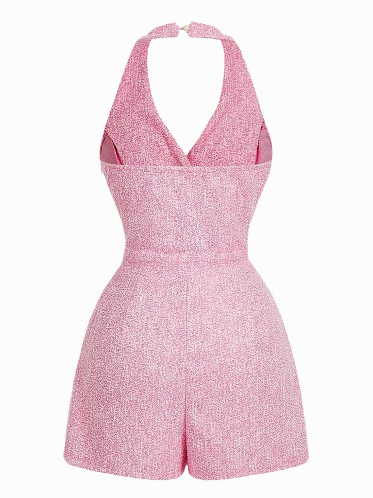 1960s Halter Pearl Button Solid Romper