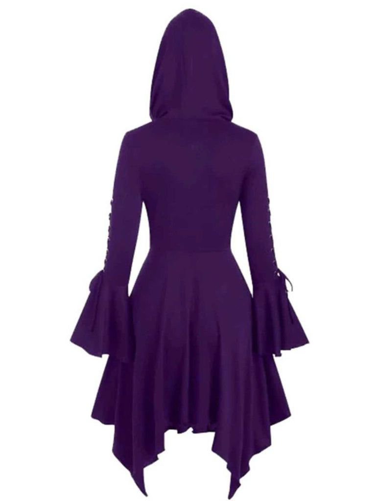 Purple 1980s Gothic Hooded Punk Long Jacket